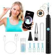 Rechargeable ear wax removal tool with camera, accessories including ear spoons, tweezers, and LED light, for safe ear cleaning