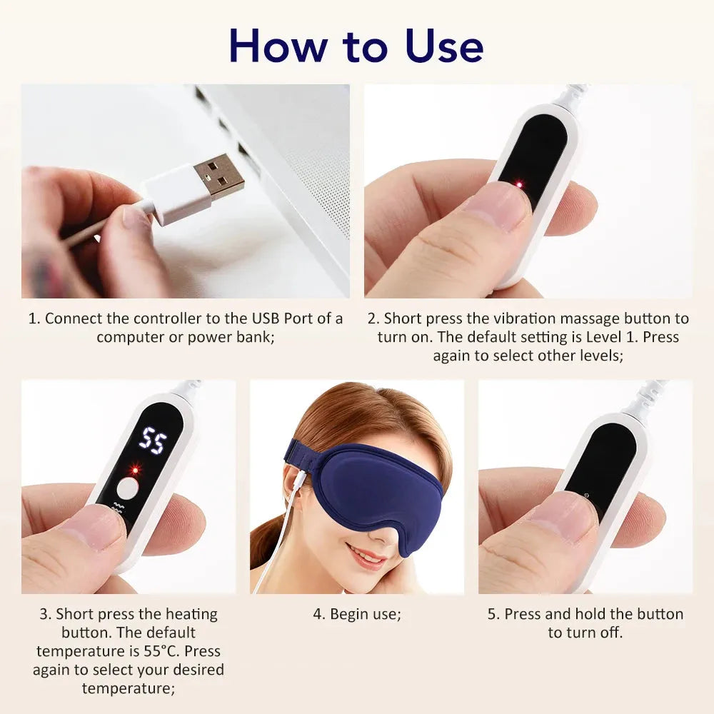 Heated Eye Massager Steam Mask 3D Vibration Hot Compress